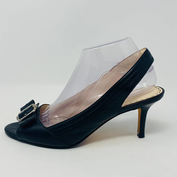 Coach Miranda Black Leather Open Toe Sling Back Buckle Sandals Heels Size 8.5 B - Picture 1 of 9